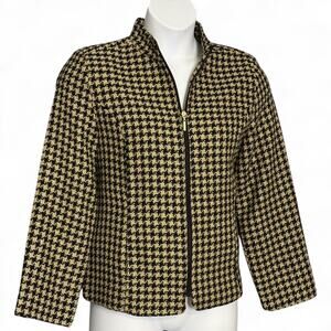 Vintage Brownstone Studio Gold Black Houndstooth Blazer Size M Zip Up Metallic